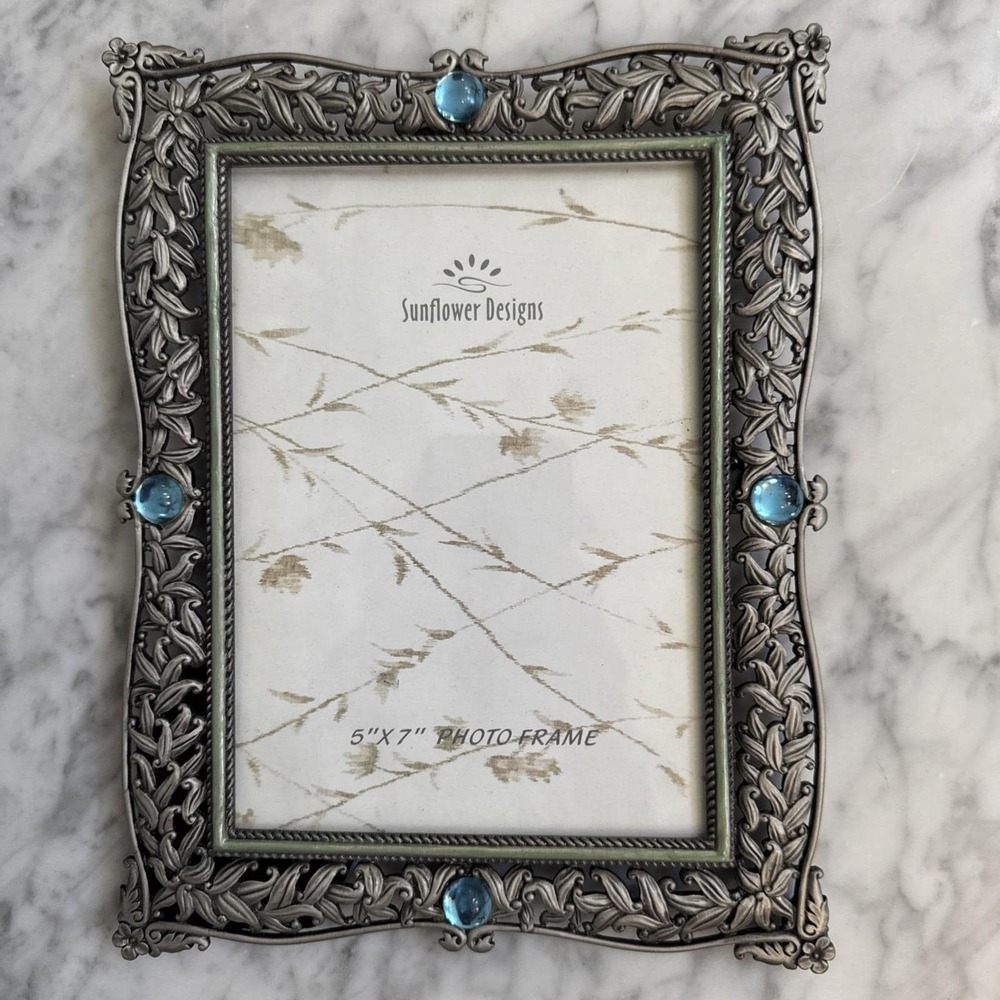 Sunflower Designs 5 X 7" Picture Frame Scrolls And Blue Jewels Felt Back
